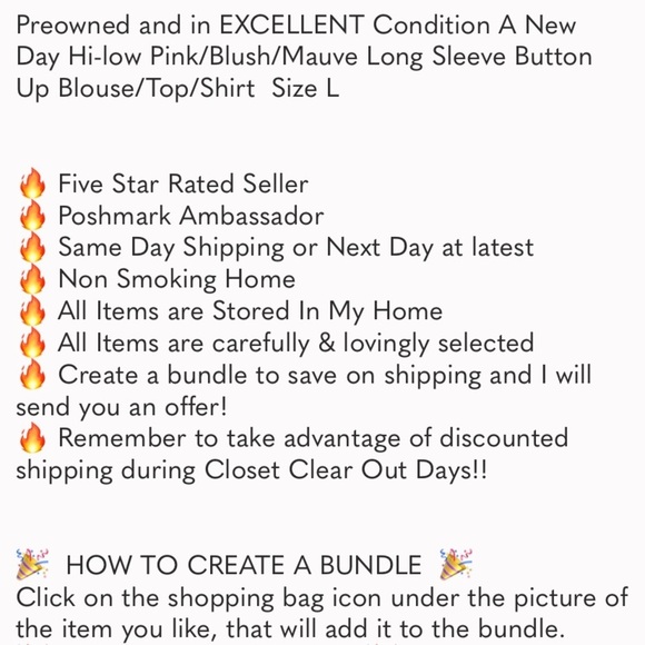 A New Day Hi-low Pink/Blush/Mauve Long Sleeve Button Up Blouse/Top/Shirt Size L - Picture 16 of 16